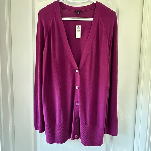 Talbots Boyfriend V-Neck Cardi Purple Mulberry L/S Sweater Misses Size Large NWT - Picture 1 of 6